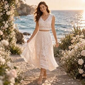 Two Sisters White Lace Two Piece Set 8 Bridal Engagement Rehearsal Dinner Boho